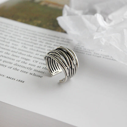 Zilveren Verstelbare Ring met Lagen voor Vrouw