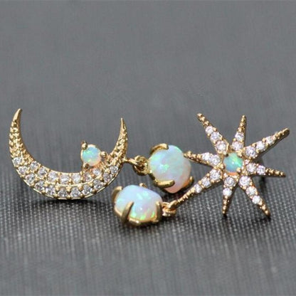 Opal Oorbellen Gouden Maan en Sterren Sieraden
