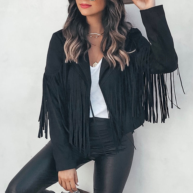 Suède Damesjas met Franjes Boho Chic Stijl