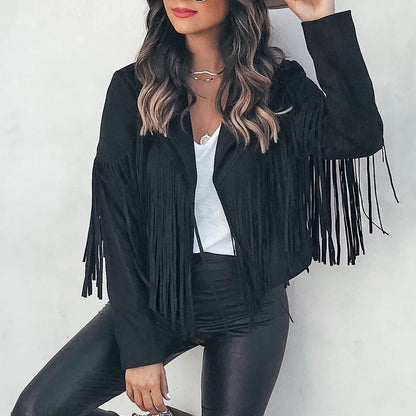 Suède Damesjas met Franjes Boho Chic Stijl