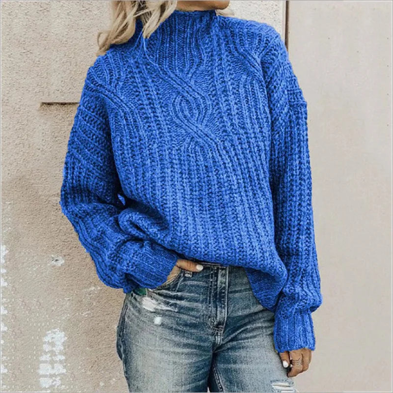Dames Coltrui met Kabelpatroon – Warme Gebreide Trui voor Herfst & Winter