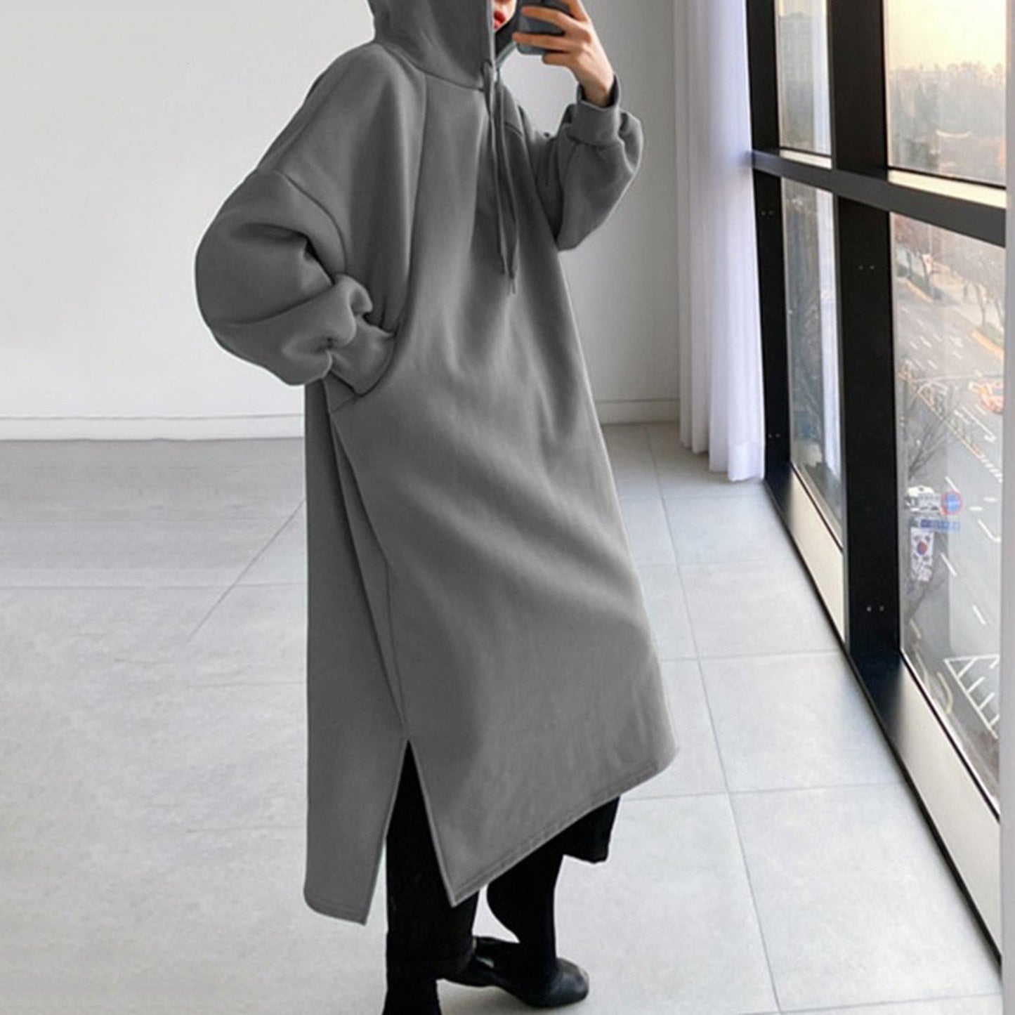 Lange Sweatshirt met Kap en Lange Mouwen