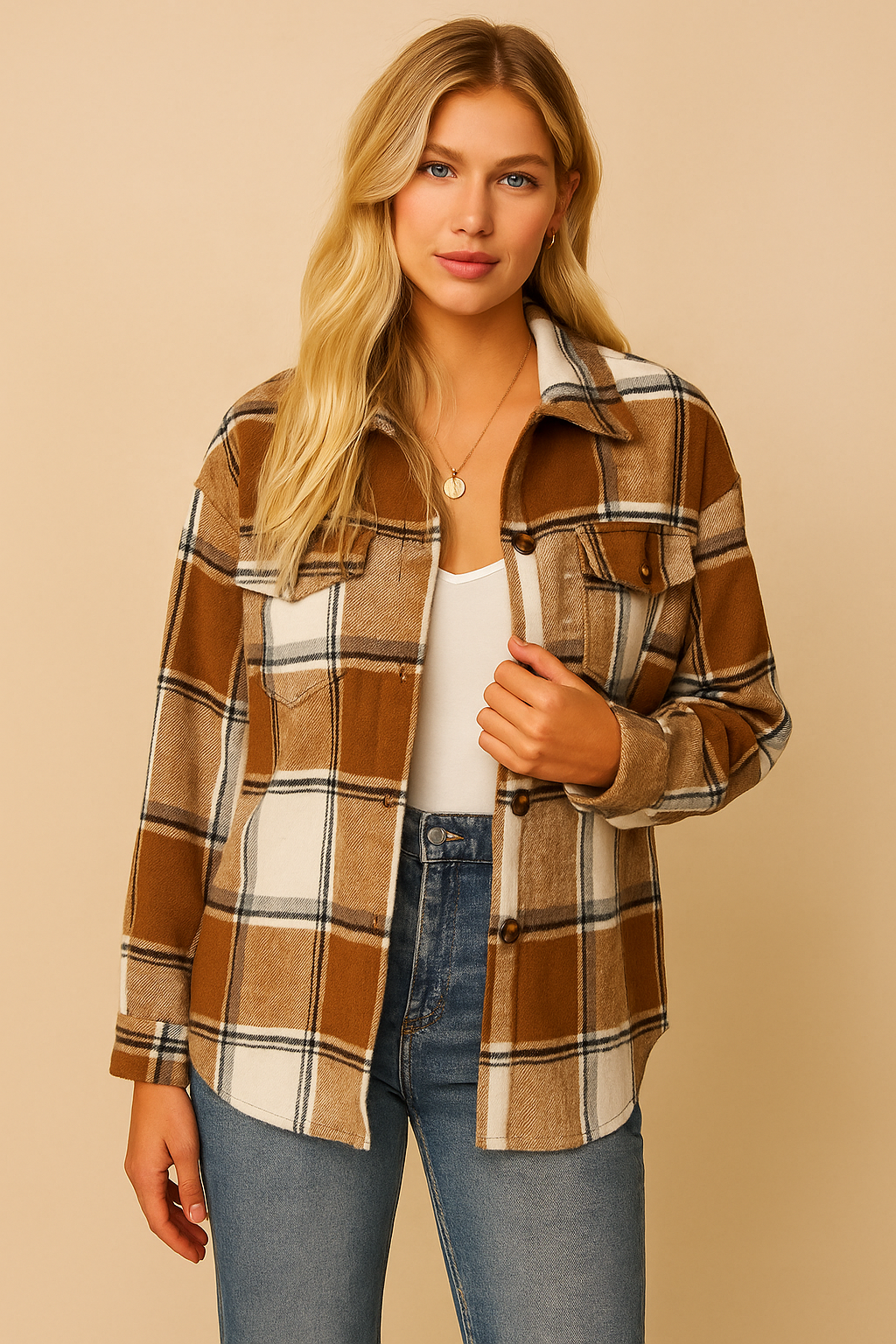 Dames Geruite Overshirt met Zakken en Knopen Casual Stijl