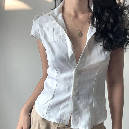ZomerZucht Witte Knoopblouse met Zakken
