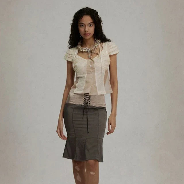 Luna Vintage Chic Mesh V-hals Shirt