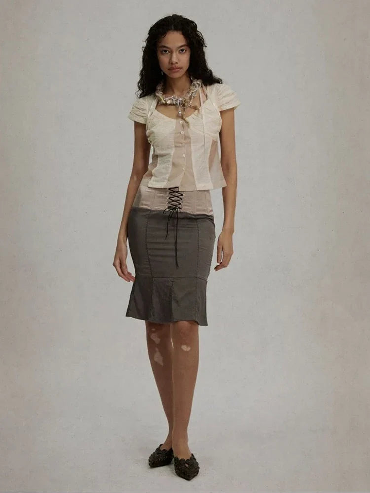 Luna Vintage Chic Mesh V-hals Shirt