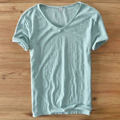 Linnen Heren Shirt V-Hals Luchtig Zomerse Stijl