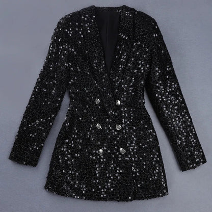 Glitter Jumpsuit Blazer met Knopen Gouden Detail