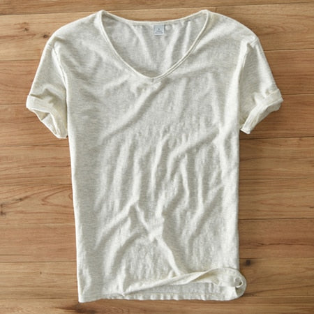 Linnen Heren Shirt V-Hals Luchtig Zomerse Stijl
