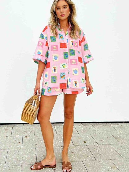 Zomerse Blouse en Shorts Set Kleurrijk Vrouwen Combinatie