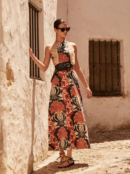 LuxeChic Halter Tassel Maxi Jurk