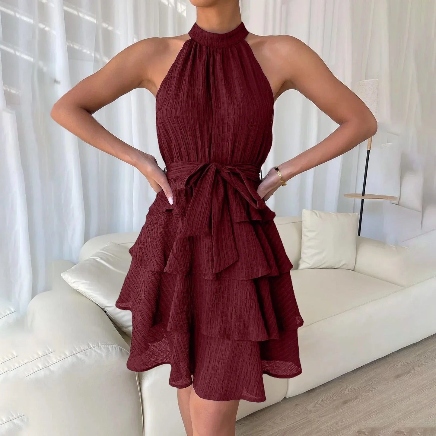 Mouwloze Zomerjurk met Bladzoom van Belleza Moda