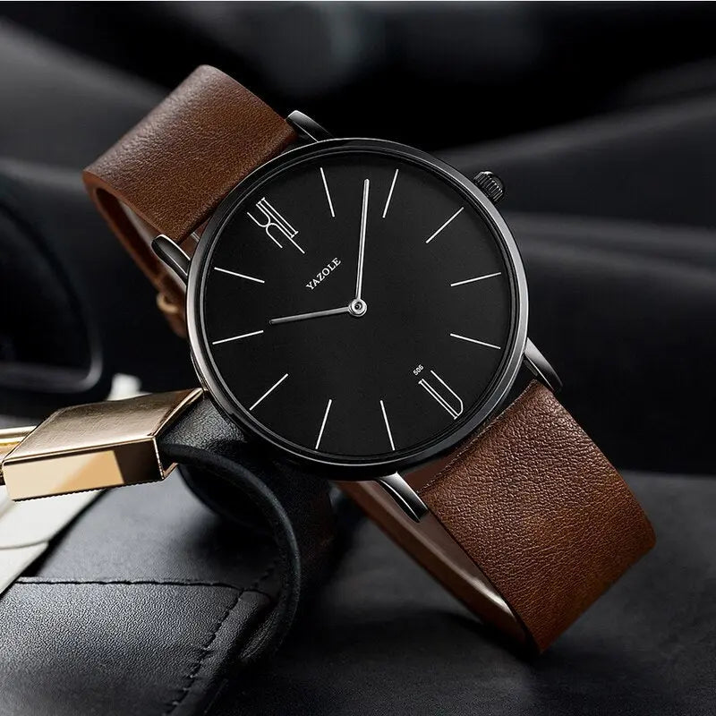 Heren Horloge Stijlvol Leerband Zwart