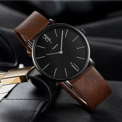 Heren Horloge Stijlvol Leerband Zwart