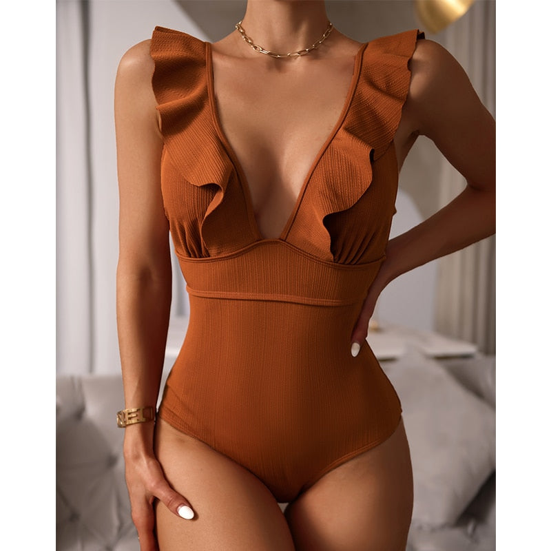Boho Bikini V-Hals Ruches Open Rug Zomer Badmode