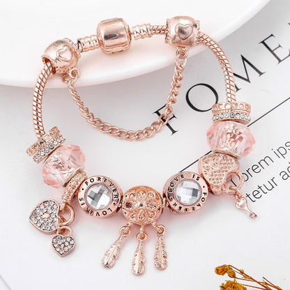 Rosa Armband met Charms en Zilveren Dreamcatcher - Mode Vibes