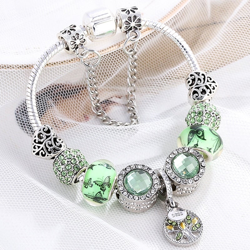 Zilveren Armband met Groene Kristal Steentjes - Mode Vibes