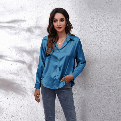 Dames Blouse van Satijn Zacht en Elegант - Mode Vibes