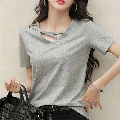 Femia Zomer V-Hals Losse T-Shirt