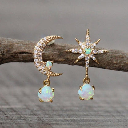 Opal Oorbellen Gouden Maan en Sterren Sieraden - Mode Vibes