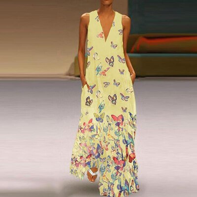 Mouwloze Zomerjurk Vlinderpatroon Maxi Jurk Malia