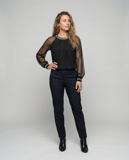 Heidi | Elegante Top Donna con Maniche Trasparenti e Paillettes, Perfetto per Ogni Occasione 0