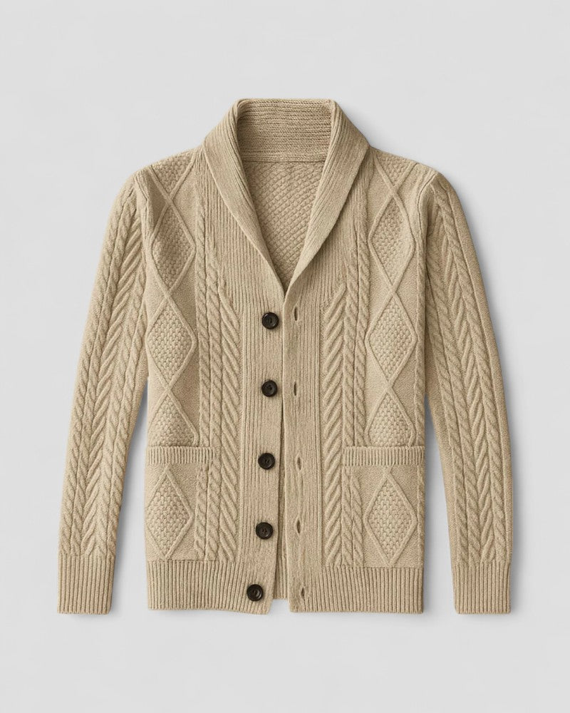 Heren kasjmier kabelgebreide cardigan trui 1