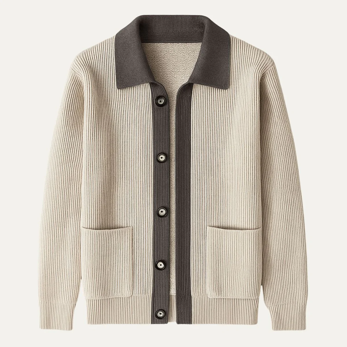 Heren katoenen gebreide cardigan met knoopjes en zakken 2