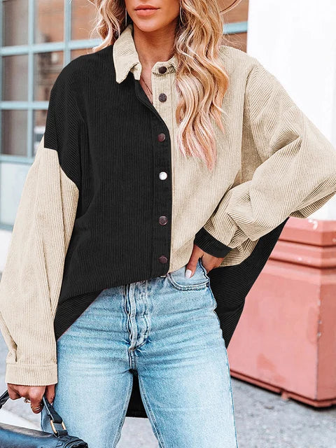 Herfst Corduroy Blouse met Contrastkleuren