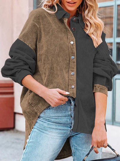 Herfst Corduroy Blouse met Contrastkleuren