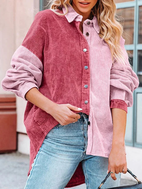 Herfst Corduroy Blouse met Contrastkleuren