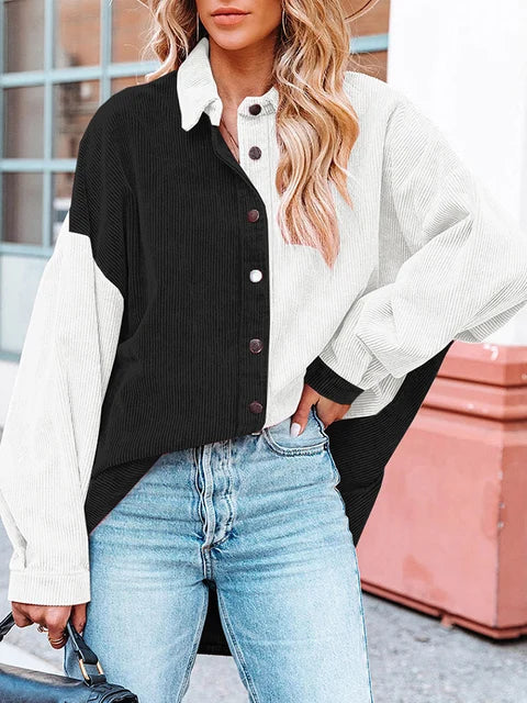 Herfst Corduroy Blouse met Contrastkleuren