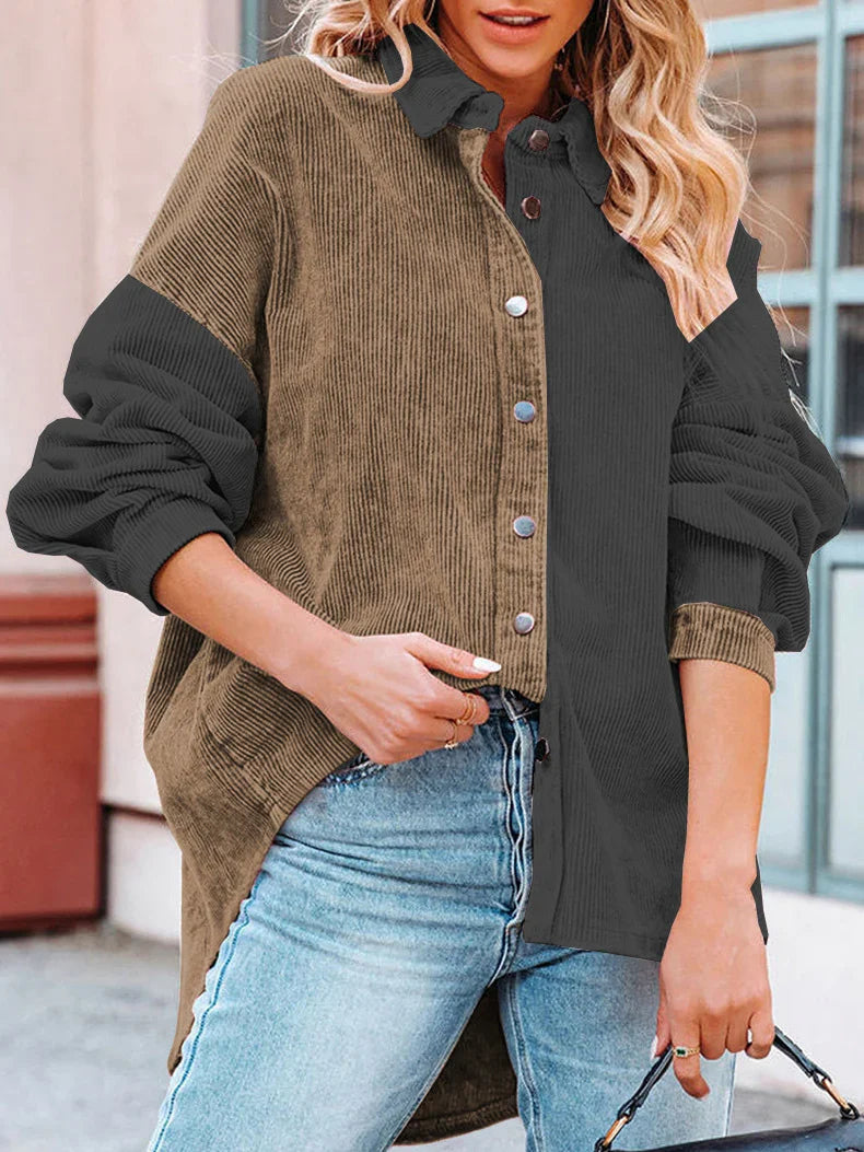 Herfst Corduroy Blouse met Contrastkleuren