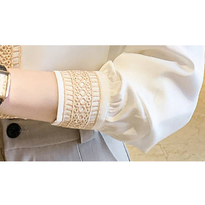 Herfst Elegantie: Witte Chiffon Blouse met Lange Mouwen