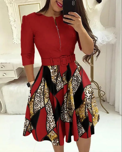 Herfst Elegante Print Feestjurk - Stijlvol en Verleidelijk