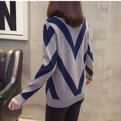 Geometrische Contrast Lange Mouw Trui voor Vrouwen