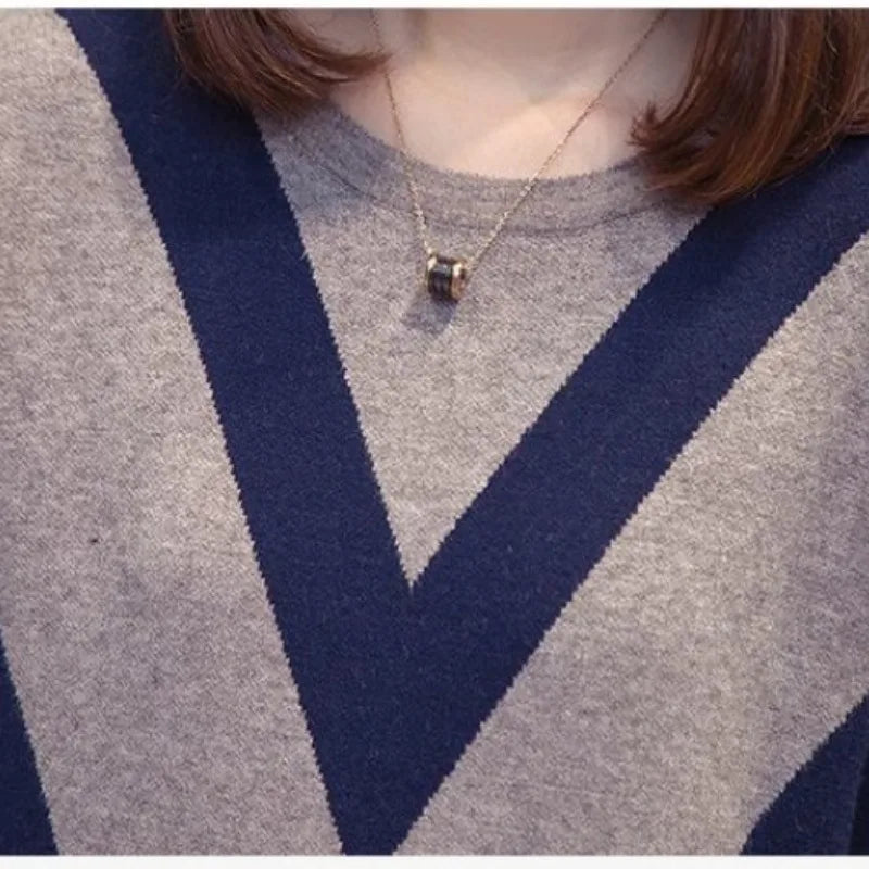 Geometrische Contrast Lange Mouw Trui voor Vrouwen