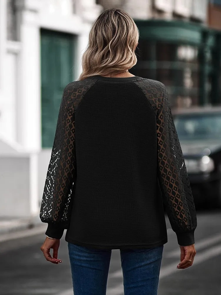 Vrouwen Trui Blouse Elegante Kanten Detail