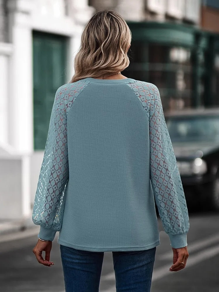 Vrouwen Trui Blouse Elegante Kanten Detail