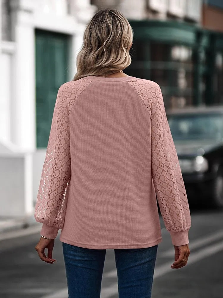 Vrouwen Trui Blouse Elegante Kanten Detail