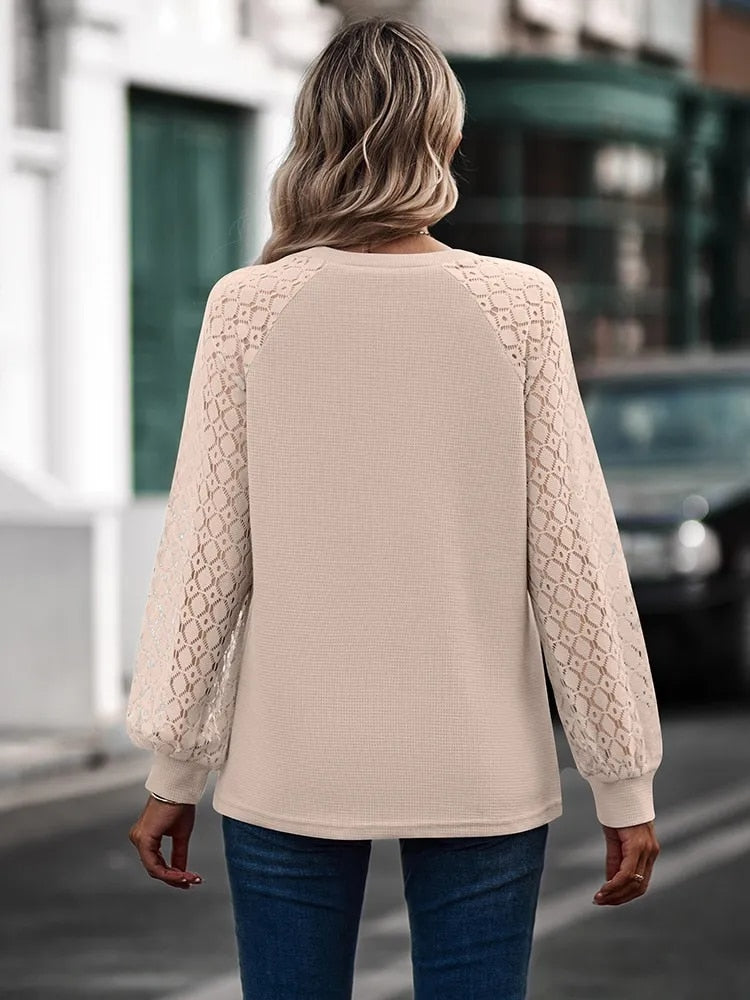Vrouwen Trui Blouse Elegante Kanten Detail