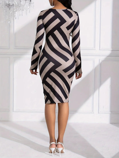 ModeMagie Elegante Colorblock Streep Bedrukte Jurk voor Afrikaanse Vrouwen