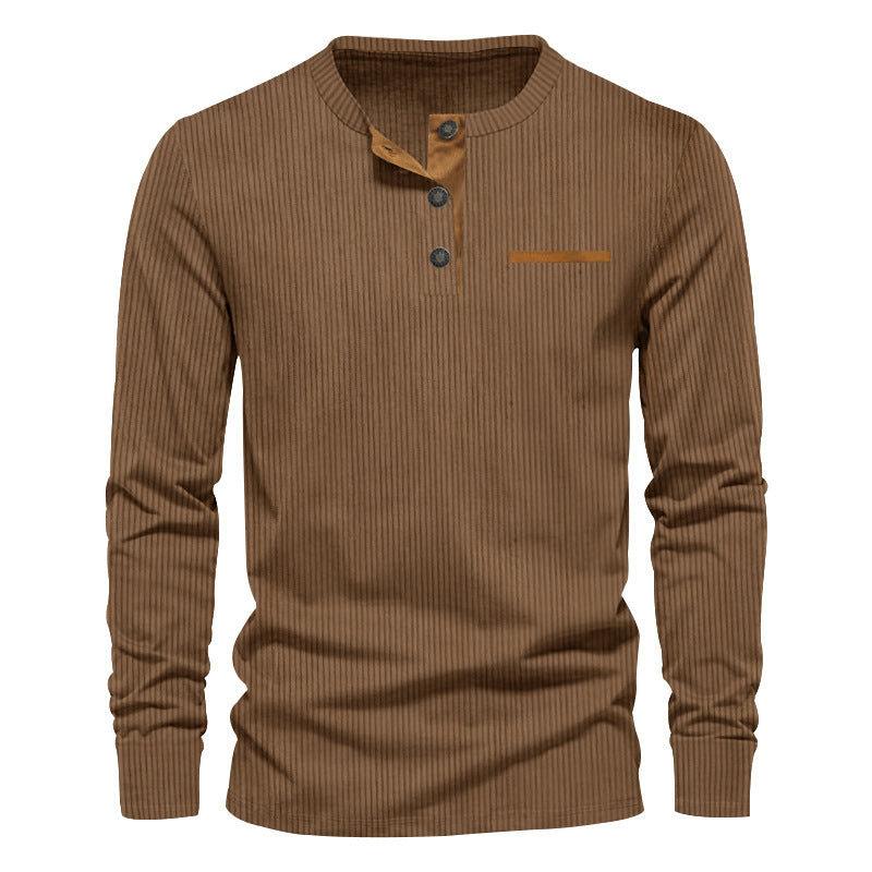 Heren Henley Shirt Langarm Geribde Katoen Kwaliteit