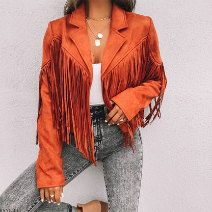 Suède Damesjas met Franjes Boho Chic Stijl