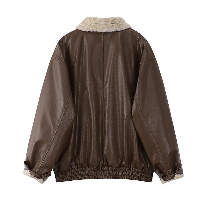 Leren Winterjas Vintage Stijlvol voor Vrouw