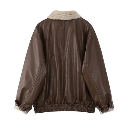 Leren Winterjas Vintage Stijlvol voor Vrouw