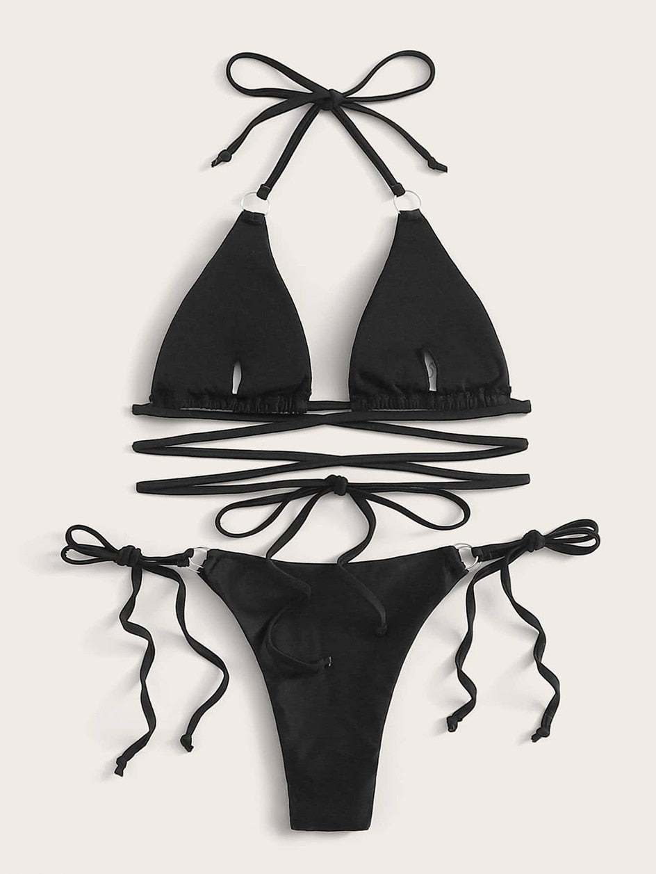 Dames Bikini Criss Cross Stijlvol Zwart Strandkleding