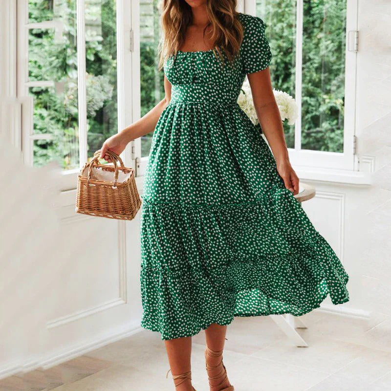 Maxi Jurk Vierkante Kraag Casual Zomerjurk voor Vrouw