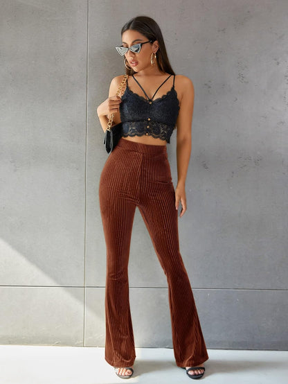 Lorena | Dames Hoge Taille Flared Corduroy Broek | Groen