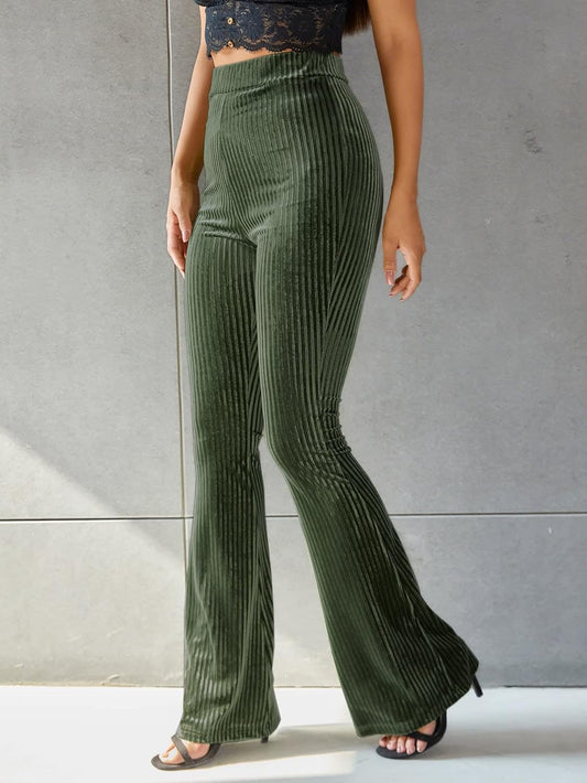 Lorena | Dames Hoge Taille Flared Corduroy Broek | Groen